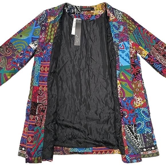 Zanzea Womens Open Front Blazer Sz XL Ethnic, Patchwork Print, Boho, Art To Wear - Picture 5 of 11